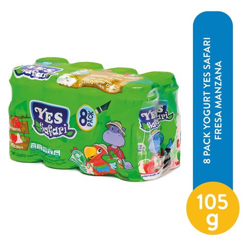 8 Pack Yogurt Yes Safari Fresa Manzana - 100 ml