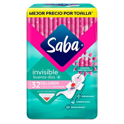 Toallas Femeninas Saba Invisible Buenos Días Delgada Flujo Moderado Con Alas - 32 uds