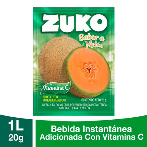 Bebida En Polvo Instantánea Marca Zuko Sabor Melón, Con Vitamina C - 20 g