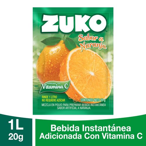 Bebida En Polvo Instantánea Marca Zuko Sabor Naranja, Con Vitamina C - 20 g