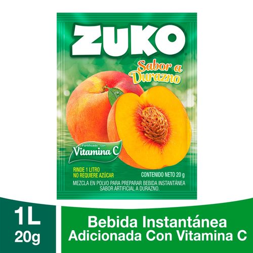 Bebida En Polvo Instantánea Marca Zuko Sabor Durazno, Con Vitamina C - 20 g