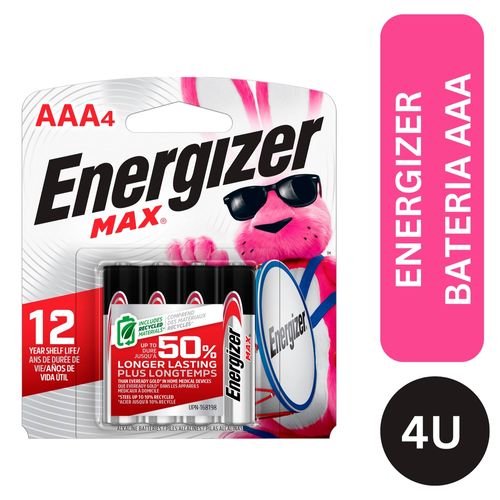 Batería Energizer, alcalina AAA -4 uds