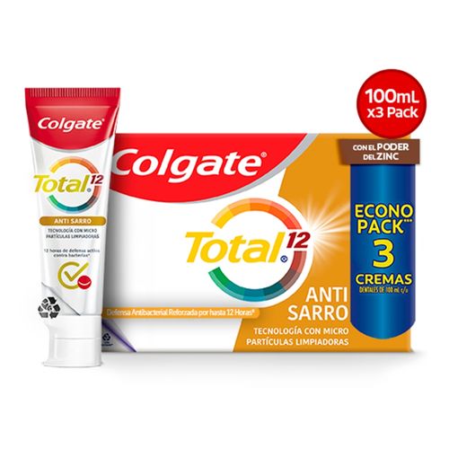 Pasta Dental Colgate Total 12 Antisarro 100 ml, 3 Pack