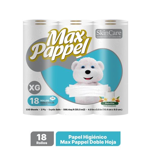 Papel Higienico Max Pappel Skin Care 400 Hojas - 18 Rollos