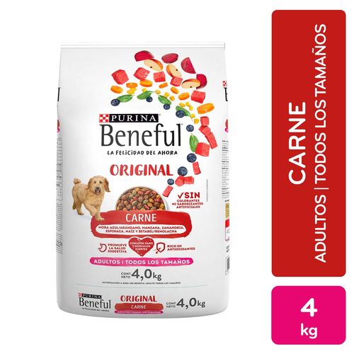 Alimento Perro Adulto Purina Beneful Original Carne, Todos Los Tamaños 4kg