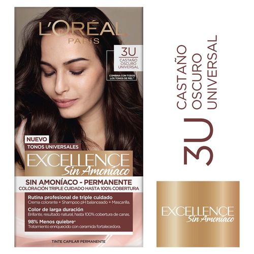 Tintura Permanente L´Oreal Excellence Sin Amoníaco Tono Castaño Oscuro Universal 3U - 1Uds