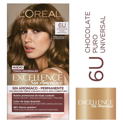 Tintura Permanente L´Oreal Excellence Sin Amoníaco Tono Chocolate Puro Universal 6U - 1Uds