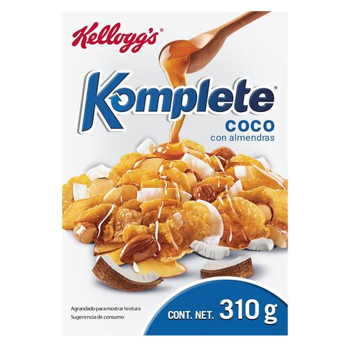 Cereal Kellogg's® Komplete® Coco con Almendras - Hojuelas de Maíz con Sabor a Coco Mezcladas con Almendras Recubiertas con Miel y Chips de Coco - 310