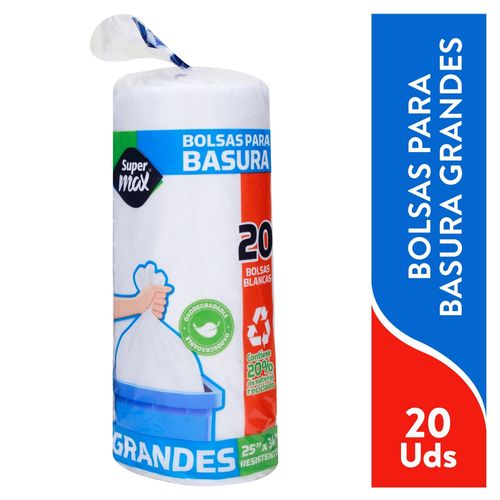 Bolsa para Basura Supermax, Tamaño: Grande, Color: Blanca - 20 unidades