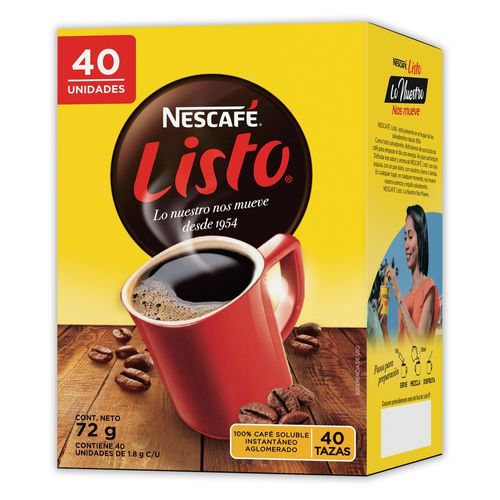 Cafe Nescafe Listo 40 Sobres 72 g