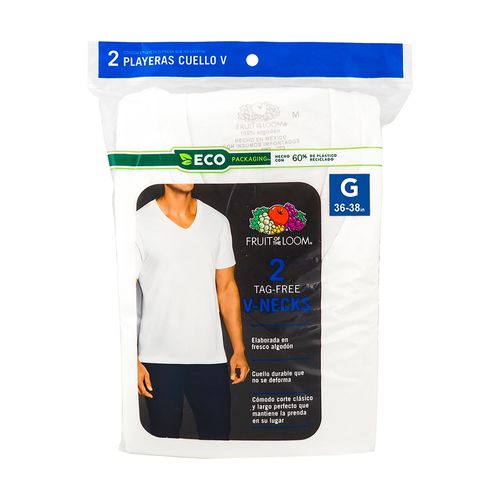 Camiseta Fruit Of The Loom Color Blanca Cuello V Talla L 2 Pack