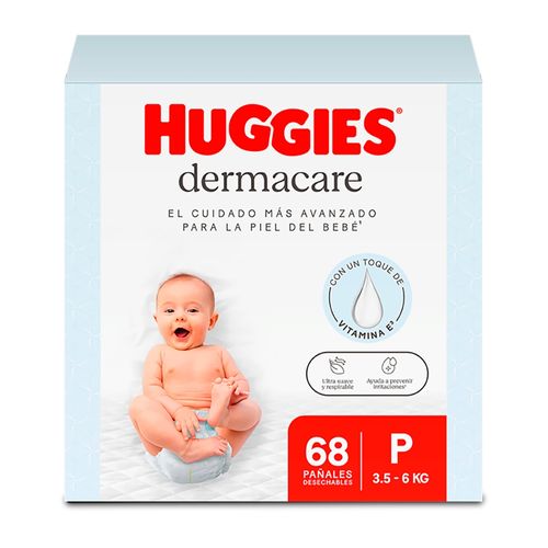 Pañal Huggies dermacare suaves talla P - 68 Uds