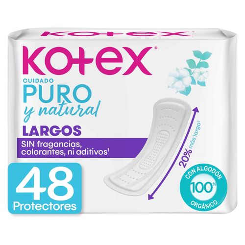 Protectores Diarios Kotex Puro y Natural Largos -48 Uds