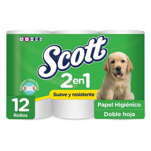 Papel Higiénico Scott 2 en 1 Doble Hoja - 12 Rollos