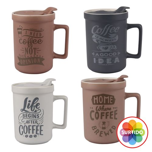 Taza Porcelana Tapa Plastico 460 ml