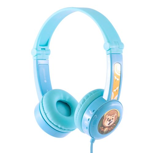 Audifonos Buddyphones para niños Travel  audio seguro, microfono, flexibles y plegables color Azul