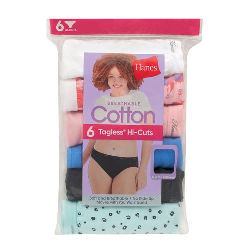 Panti Hanes, Corte Alto de Algodón, 6 pack surtido -Talla 9