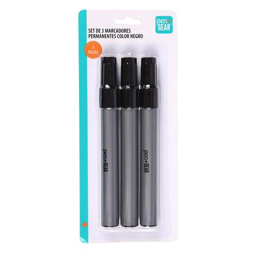 Marcadores Permanentes Pen Gear, color negro - 3 pzas