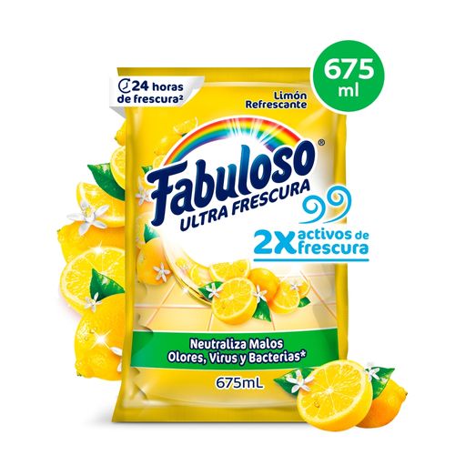 Desinfectante Fabuloso Antibacterial Frescura Activa Limón Refrescante Sachet - 675 ml