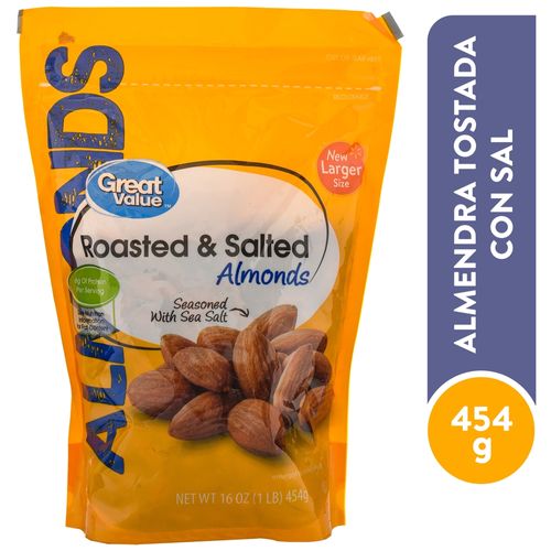 Almendra Tostada Great Value Con Sal - 397 g