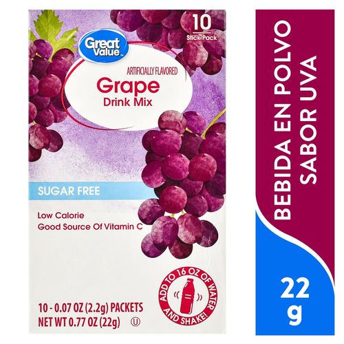 Bebida en polvo Great Value sabor uva sin azúcar - 22 g