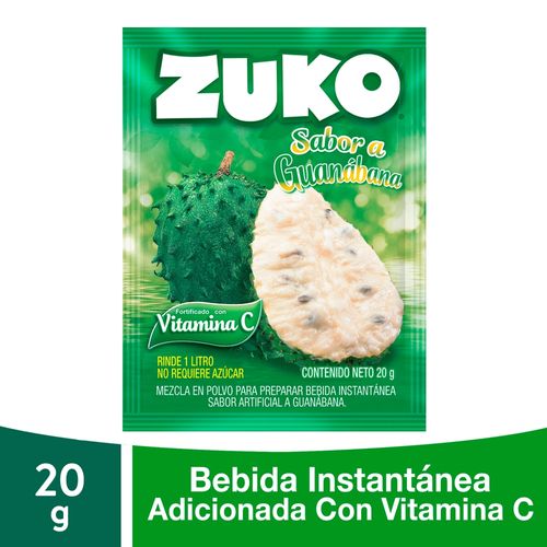 Bebida En Polvo Instantánea Marca Zuko Sabor Guanabana, Con Vitamina C - 20 g