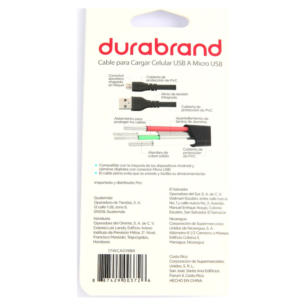 Comprar Cable Durabrand USB a micro USB color negro con longitud de 0.9 ...