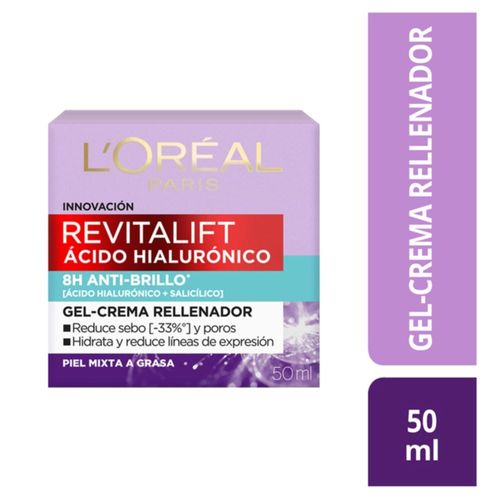 Gel Crema Anti-brillo L'Oréal Paris Ácido Hialurónico - 50 ml