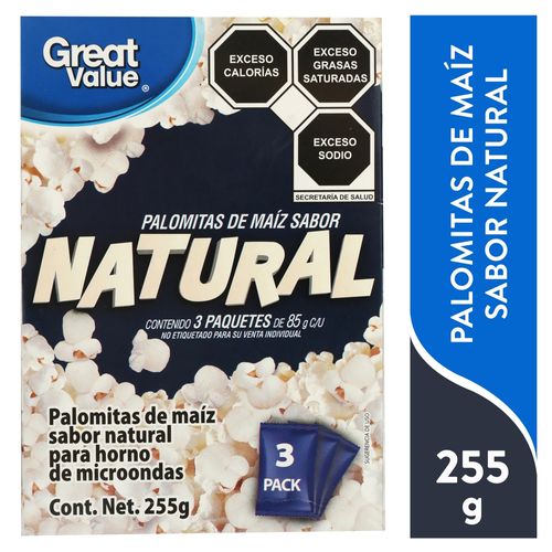 Palomitas Great Value de Maíz Natural 3 Pack - 255 g