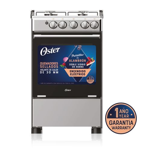 Cocina a gas Oster 4 quemadores con horno color gris OS GSGMI20 - 20 pulgadas