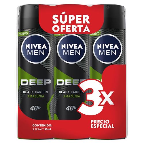 Deo Nivea Spray Deep Amaz Male 3Pk 450Ml