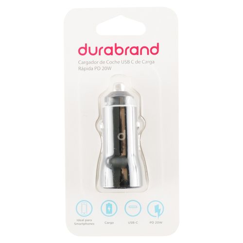 Cargador Durabrand, Para Carro, 20W Usb C.