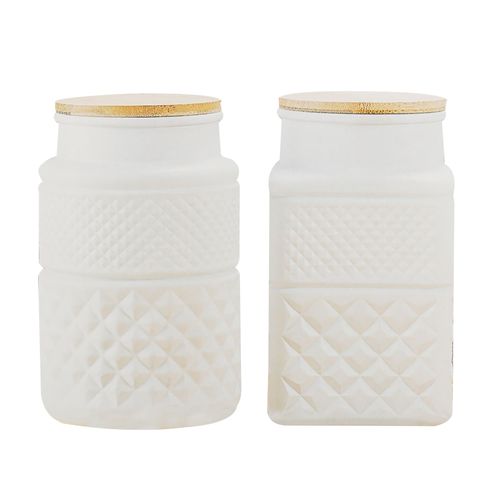 Set 2 Canister Vidrio Tapa Bambu 1 8Lt