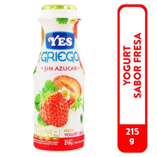 Yogurt Yes, Griego Fresa Sin Azúcar Líquido- 215g