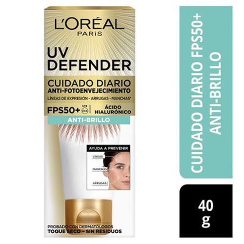 Protector Solar L'Oréal Paris UV Defender Antibrillo sin color FPS 50 - 40 ml