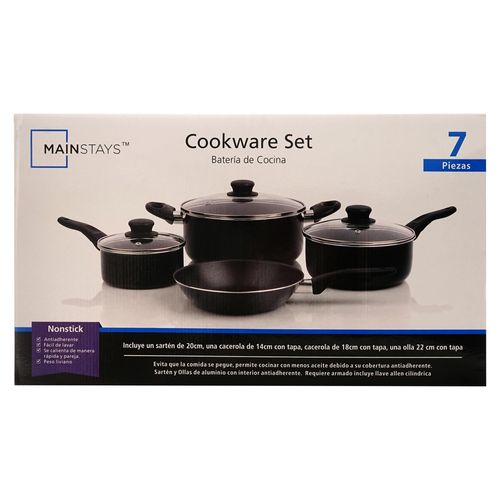 Set de Ollas Mainstays De Cocina Color Negra - 7Piezas