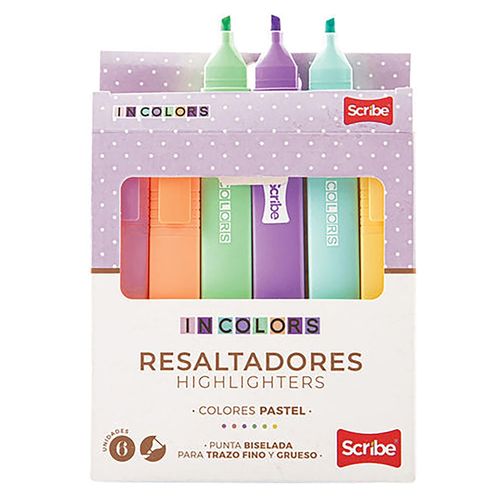 Resaltador Scribe Color Pastel 6ea