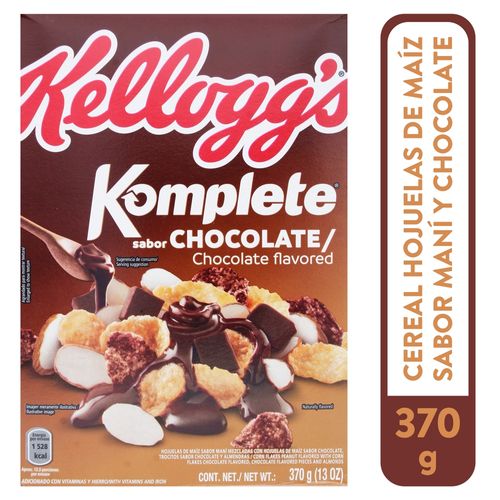 Cereal Kellogg's® Komplete® Sabor Chocolate - Hojuelas de Maíz Sabor Maní y con Trocitos Sabor Chocolate y Almendras - 370 g