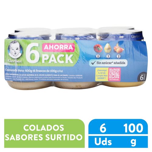 GERBER Colado Surtido Frasco 113g Pack de 6