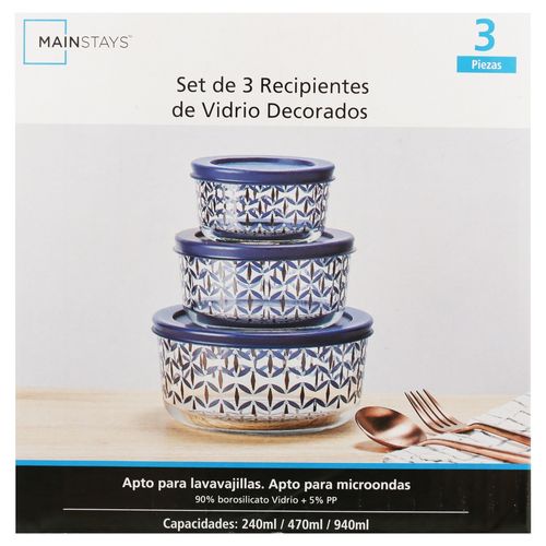 Ms Set 3 Recipientes De Vidrio Decorados