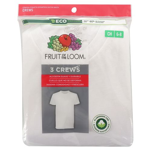 Camiseta Fruit Of The Loom para Niños Color Blanco 3 Pack Talla S