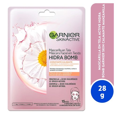 Mascarilla En Tela Active Hidra Bomb Garnier Skin - Calmante Manzanilla - 28 g