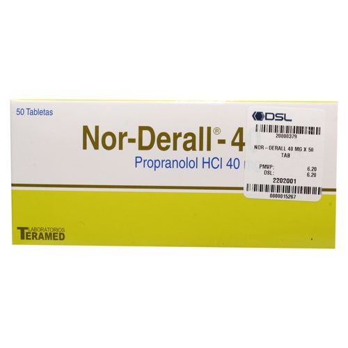 Nor Derall 40mg caja 50 tabletas - Precio indicado por tableta