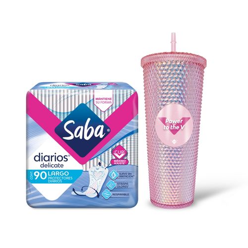 Protector Saba diario delicate largo más 1 vaso gratis de colores surtidos