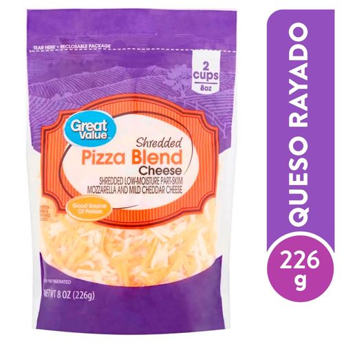 Queso rallado Great Value mozzarella y cheddar - 226 g