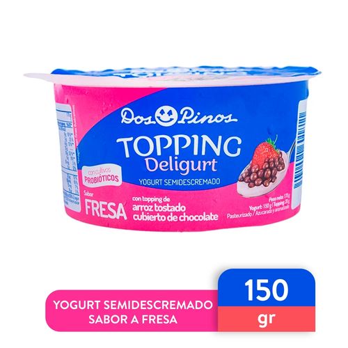 Yogurt Dos Pinos Semidescremado Fresa Con Topping  Arroz Tostado Cubierto De Chocolate, Con Probióticos - 150 g