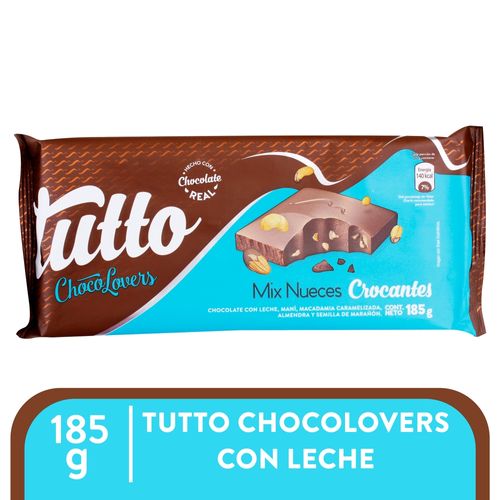 Chocolate Marca Tutto Chocolovers, Con Maní, Macadamia Caramelizada, Marañon Y Almendras -200 g