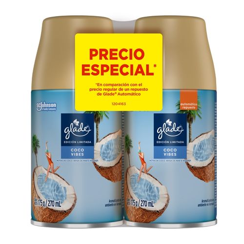 Glade Automatico 2pk Repuesto Coco 350gr