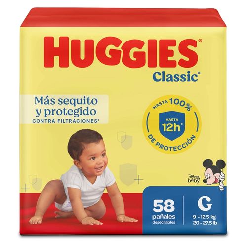 Pañales Huggies Classic Etapa 3/G, 9 A 12.5kg - 58Uds