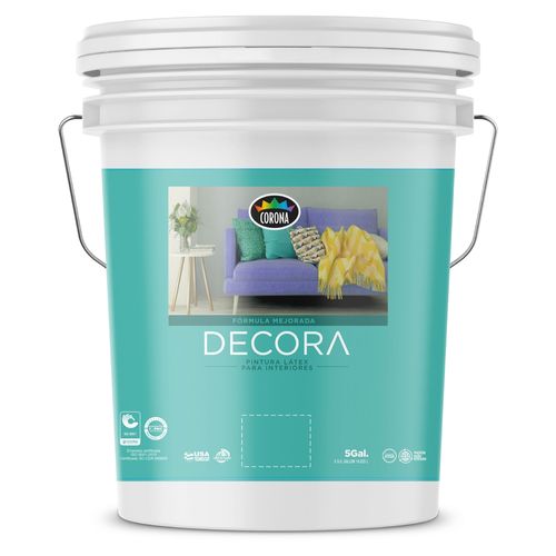 Pintura Latex Decora, Para Interiores Fórmula Mejorada Color Cielo En Cubeta - 5 Galónes
